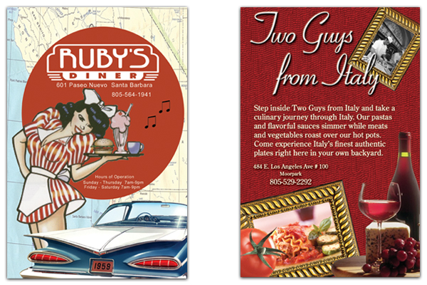 Ruby's Diner Restaurant & Two Guys from Italy Restaurant - Ad Designs