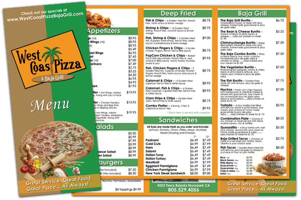 West Coast Pizza & Baja Grill Menu Design