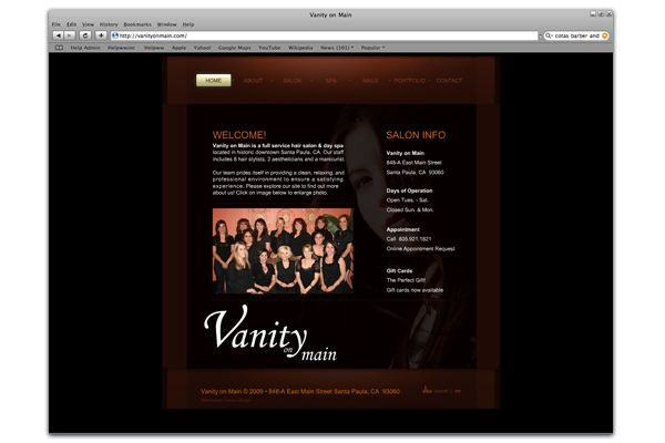 Vanity on Main Salon and Spa Santa Paula Website Design